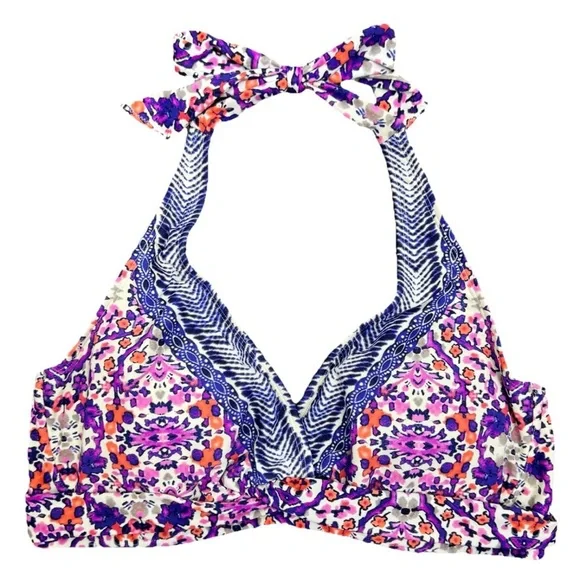 Athleta Purple Pink Orange Floral Halter Bikini Top