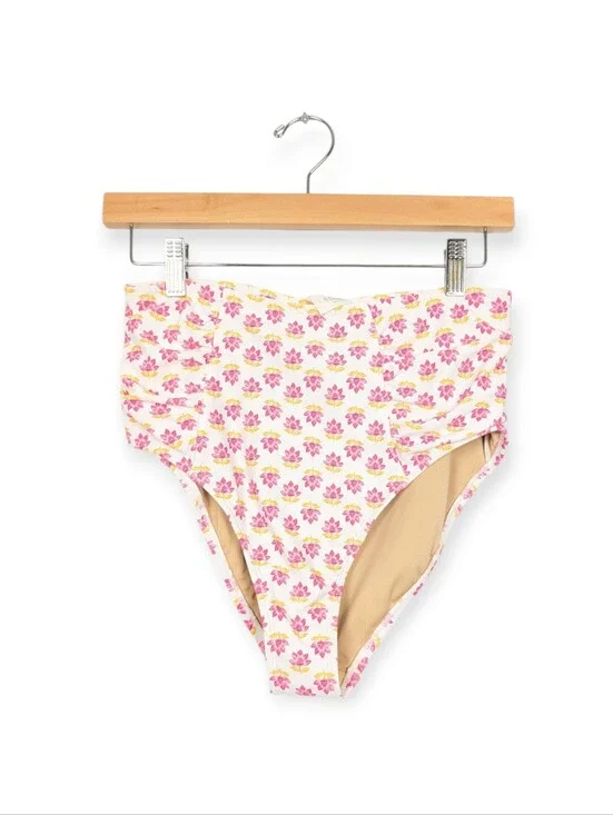 Old Navy High Waisted Swim Bottom M White Pink Flower Bikini NWT