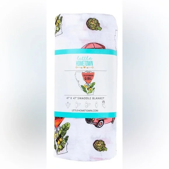 NWT Little Hometown California Baby Muslin Swaddle Blanket & Burp Cloth/Bib