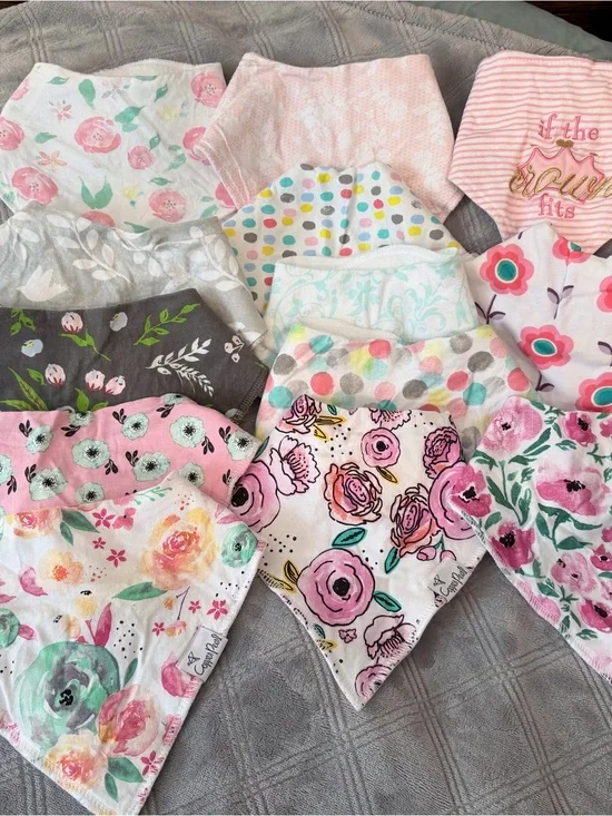 Pack of Floral Pink Bandana Bibs for Babies