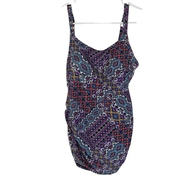 Croft & Barrow‎ Swimsuit Women's 12 Multicolor Geometric Tank One Piece Ruched