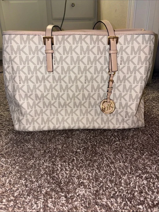 Authentic Michael Kors Light Pink Signature MK Tote with Gold Charm