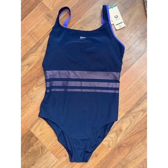 Arena Women's One Piece Competitive‎ Swimsuit 100% Polyester Size 46 Navy Violet