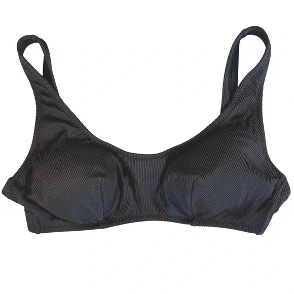 Fabletics Black Ribbed‎ Textured Sports Bra Bikini Top Swim Top XXL