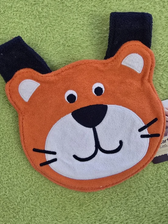 NWT  NEWBORN + UP COUGAR FACE BIB CARTERS - Baby BOYS ORANGE + NAVY TERRY (Q3)