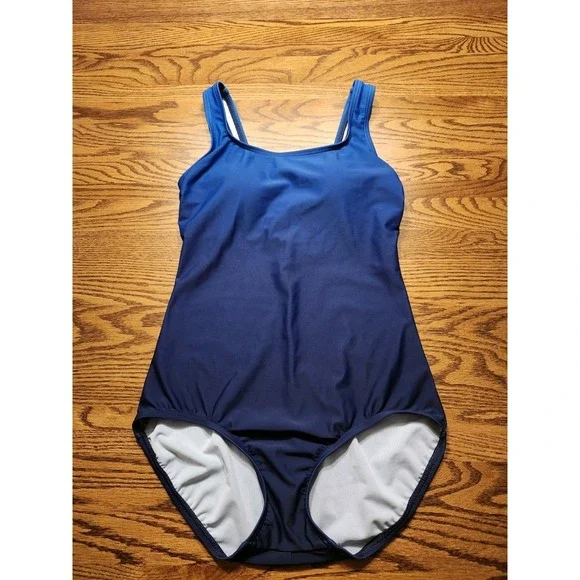 Lands' End One Piece Swimsuit Womens Ombre‎ Blue Scoop Neck Tugless Tank Size 4