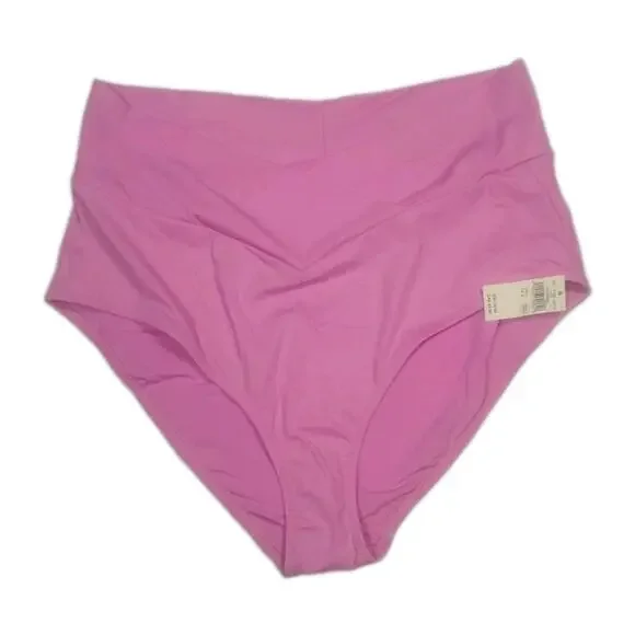 New Aerie High Waist Full Coverage Bikini Bottoms Light Pink Womens Size L Swim