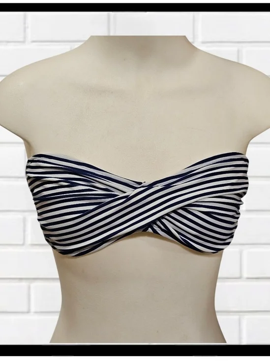 NWT Arizona Jean Co. Striped Bandeau Bikini Top Medium Navy White