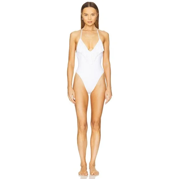 L*Space Desert Days Fringe One Piece Swimsuit Womens Large White‎ $198