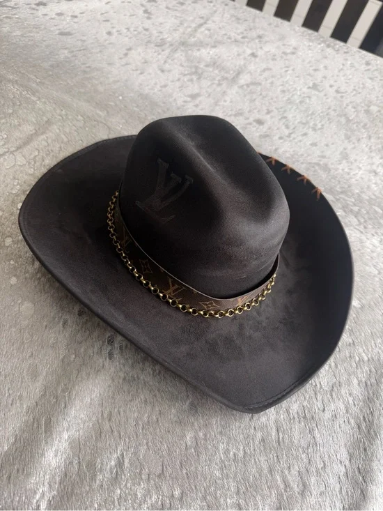 Louis Vuitton Black Western Hat with Gold Chain
