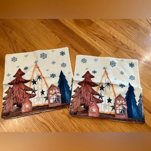 Festive Tree and Snowflake Design pillow covers