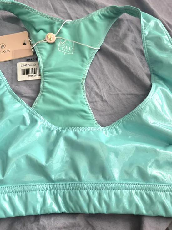 Oh Polly Turquoise  Green Shiny Sports Bikini Top Small