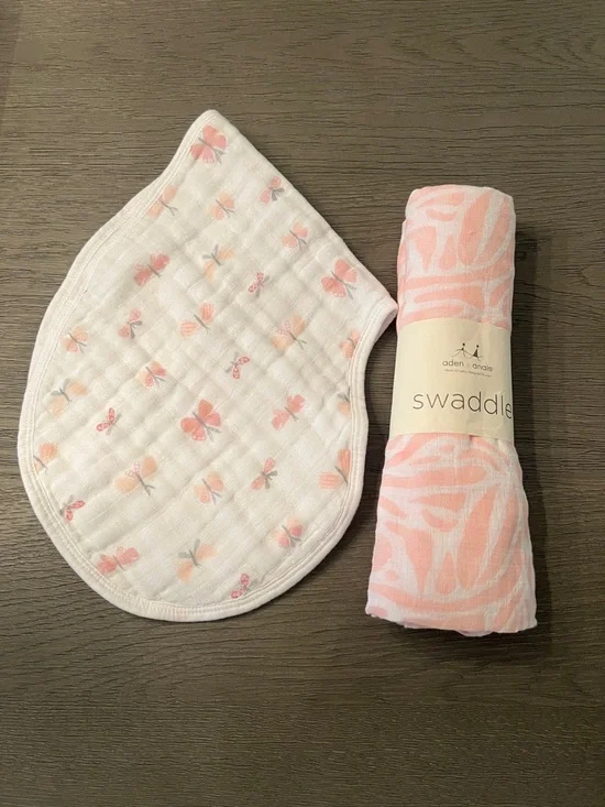NEW!! aden + anais Pink Butterfly Burp Cloth and Pink Patterned Swaddle