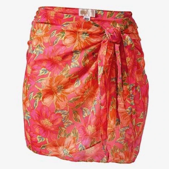 Beach Riot Melanie Sarong Miami Peony Pink‎ Orange Floral Swim Cover Up O/S NEW