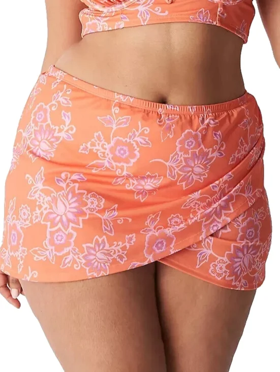 Cacique Nectarine Floral Faux-Wrap Swim‎ Skirt Size 14 NWT