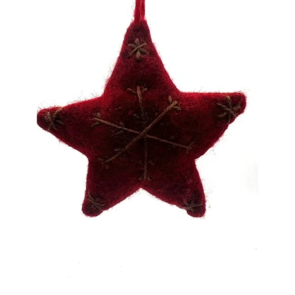 Felted Star Snowflake Embroidered Ornament Fuzzy Christmas Quality 3.5x4