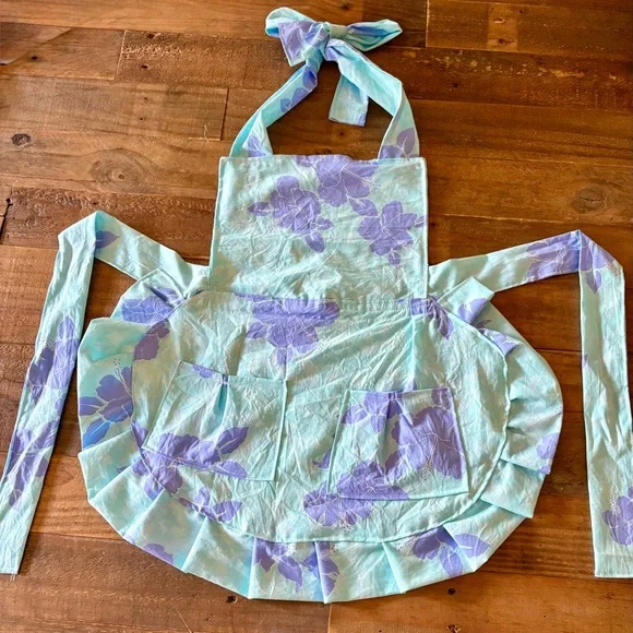 Kids Floral Ruffled Apron in Mint and Lavender
