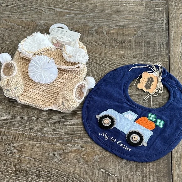Mud Pie Navy Blue Baby Bib with Light Blue Truck & So Dorable 3 pc set