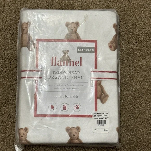 Pottery Barn PILLOW SHAM holiday Disney Teddy Bear gift Christmas flannel \
