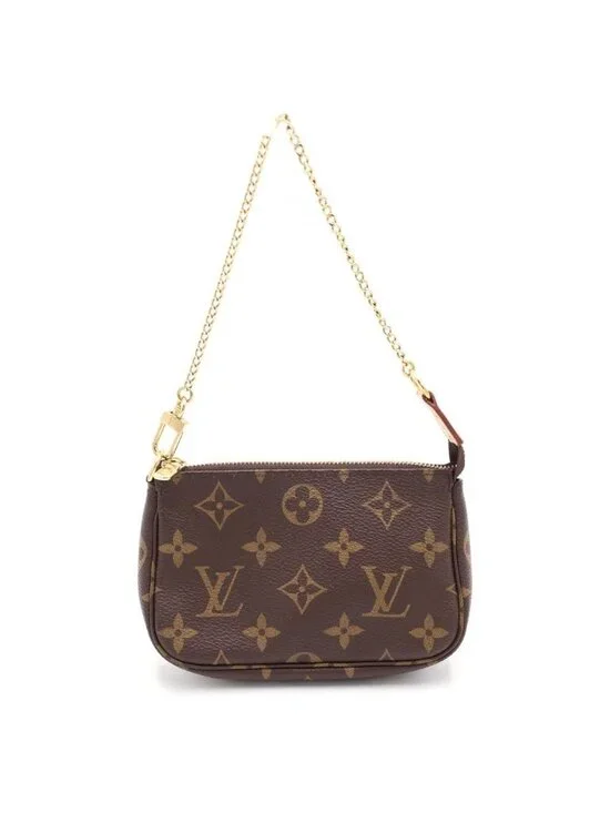 Louis Vuitton Monogram Mini Pochette Mini Handbag Pouch Brown Gold