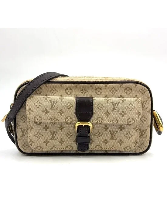 Louis Vuitton Juliette MM Monogram Mini Khaki Leather Canvas Dark Brown Beige
