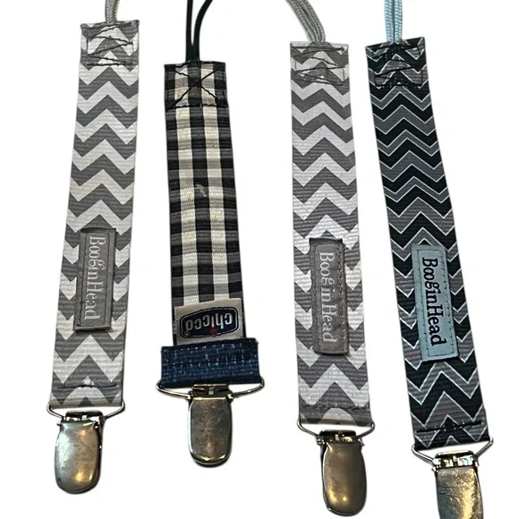 Pacifier Clips - Gray, White, Blue