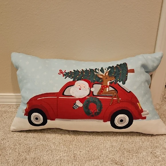 Festive Red Car Holiday Pillow