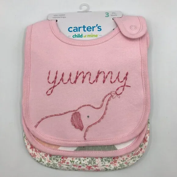 Carter's Child of Mine 3 Pack Water Resistant Snap Clasp Bibs NWT