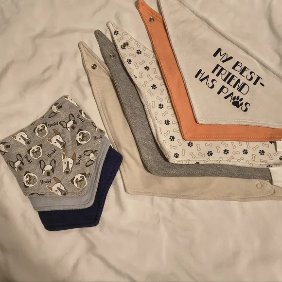 Baby Bandana Drool Bibs Set - Neutral Gray, Cream, Orange, Navy