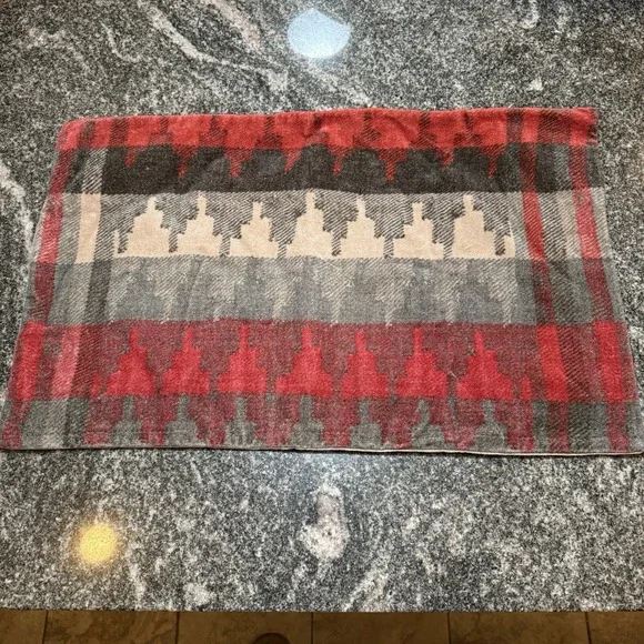 Pottery Barn Christmas Quay Printed Velvet Pillow Cover Lumbar 16x26 Red Black