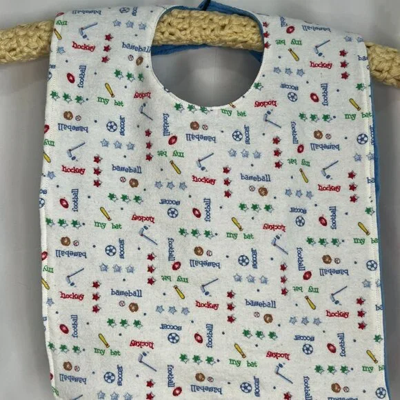 Bib for Baby Toddler - Sports print with blue - Upcycled
