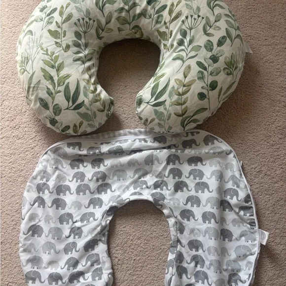 Boppy Nursing Pillow with Green Leaf Cover & Gray Elephant Cover