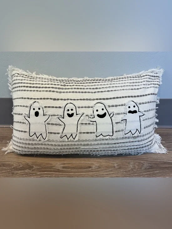 Magachoni Applique Ghost Accent Pillow White and Gray SO CUTE