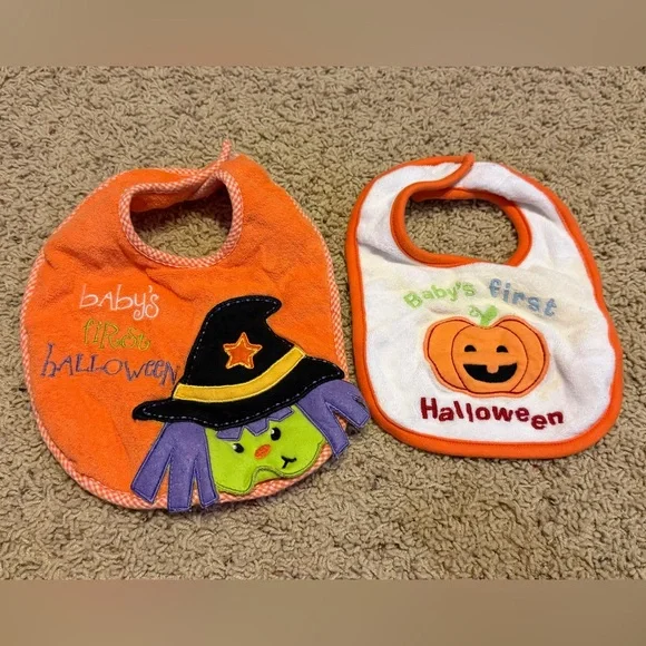 Baby's First Halloween Bib Set - Orange and White