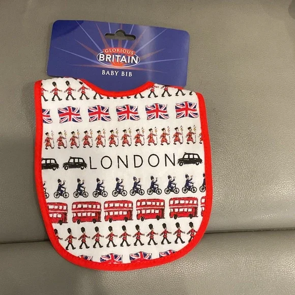 London Baby Bib - Red Trim