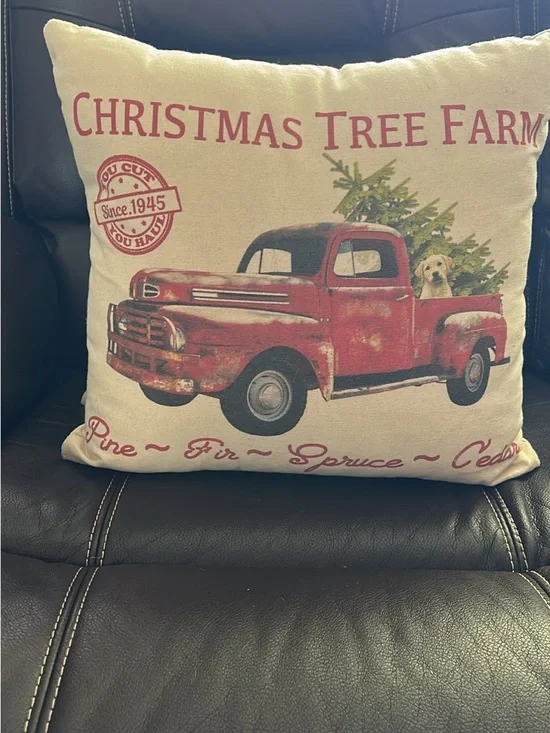 Holiday Pillow - Christmas Tree Farm Red Truck