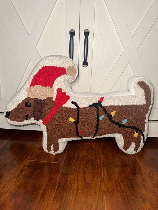 Holiday Dachshund with Christmas Lights Decorative Pillow