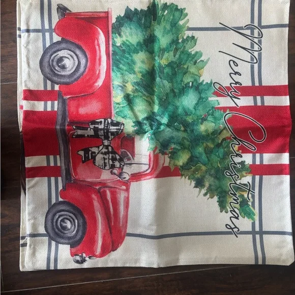 Festive Red Truck Christmas Throw Pillow Cover - Merry Christmas