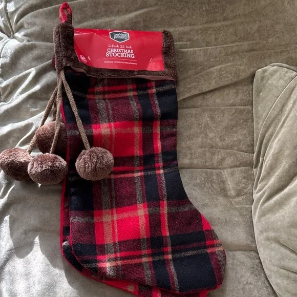 Berkeley Jensen Holiday Plaid Christmas Stocking pair