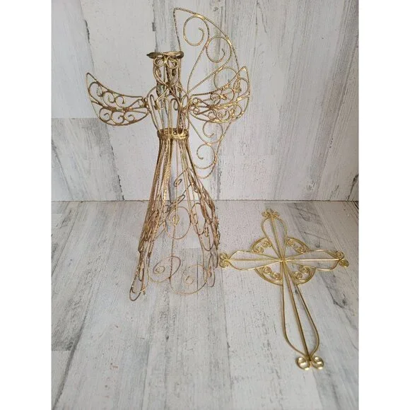 Angel cross wire metal AS IS hanging religious decor‎ set xmas