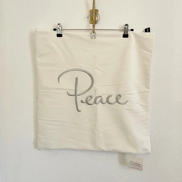 NEW ‘Peace’ Christmas Holiday Velvet Pillow Cover Silver and White, 20”x20”