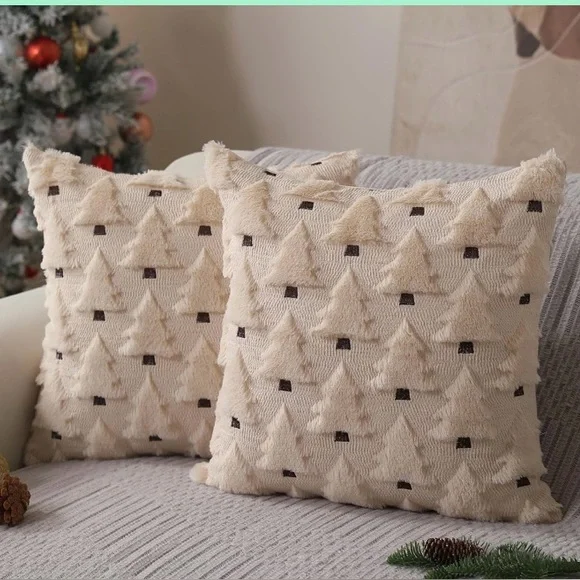LOVE these Cream Holiday Christmas Tree Pillow Covers SO cute!