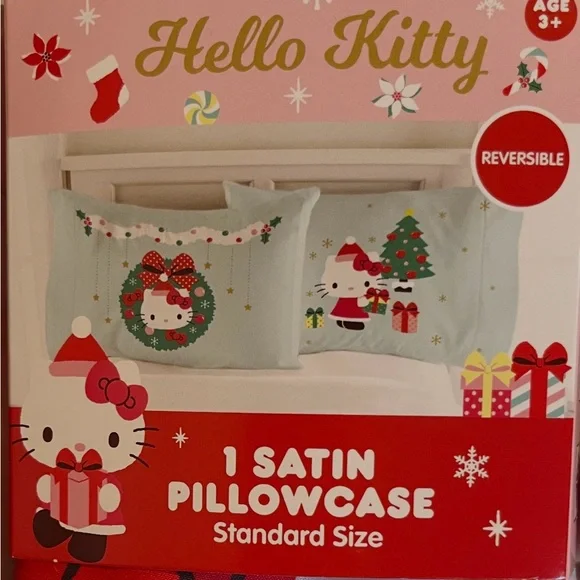 Hello Kitty Festive Satin Pillowcase - Red, Green, and White