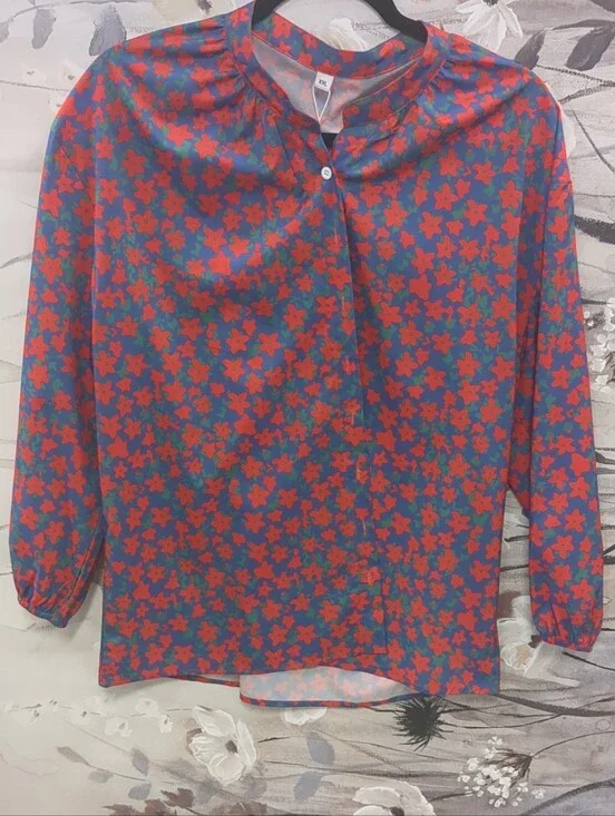 Floral Print Long-Sleeve Blouse