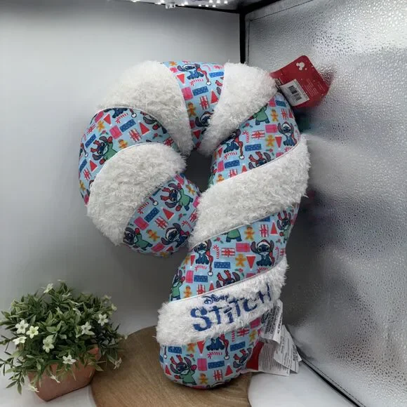 NWT Disney Stitch Candy Cane Shaped Pillow 18