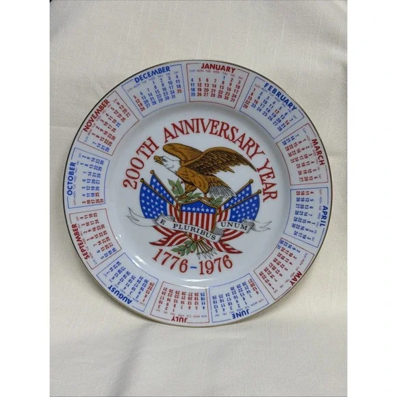 1976 Calendar Plate 200th Anniversary Bicentennial Spencer Gifts Eagle USA Flag