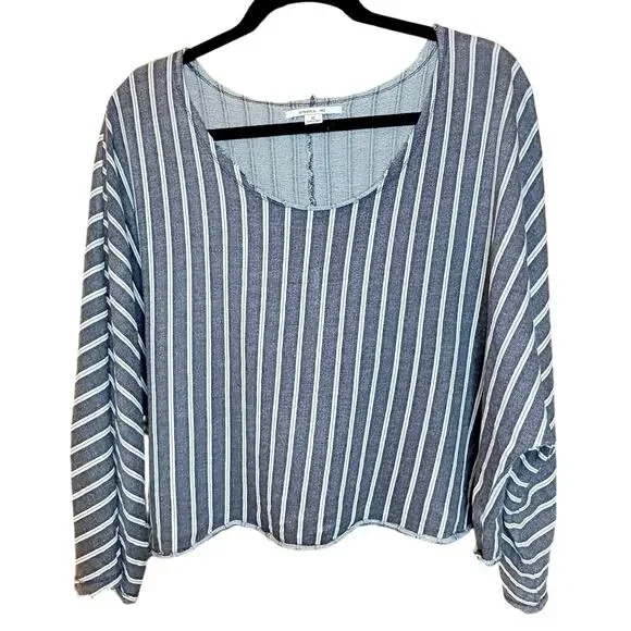 O’Neill Women’s Blue w/ White Stripes Dolman Long Sleeves Sz XL Raw Hem Shirt