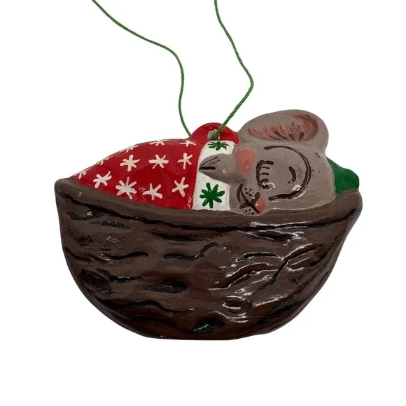 Handmade‎ Ceramic Mouse Sleeping Walnut Shell Christmas Ornament Christmas Decor