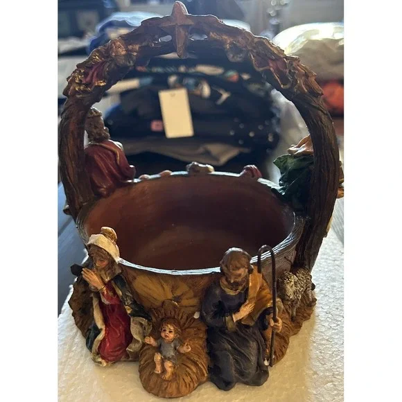 Cedar Creek Nativity Christmas Decor‎ Plant Candy Dish Vintage Mary Joseph Jesus