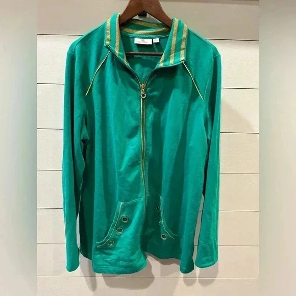 Quacker Factory Green Full Zip- 1X